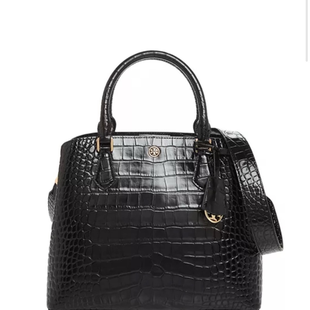 Tory Burch Black Croc-Embossed Satchel
